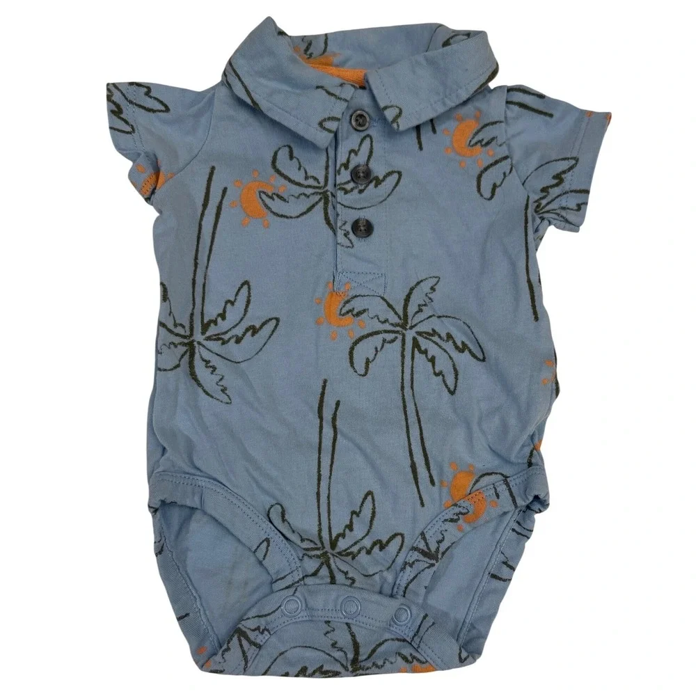 Carter's Polo Bodysuit Baby Boy 3M Blue Palm Tree Tropical Summer  Vacation Wear